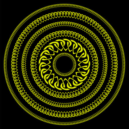 Set of Gold Yellow Chain Circles Isolated on Black Background.のイラスト素材