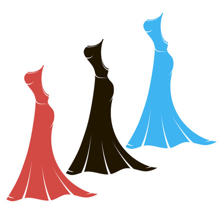 Set of Colored Dress Icons Isolated on White Background. Bridal Wear Boutique.のイラスト素材