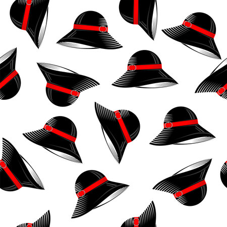 Modern Black Hat Icon Seamless Pattern Isolated on White Background.のイラスト素材