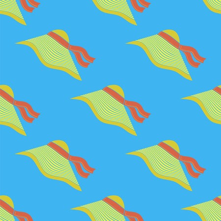 Modern Yellow Hat Icon Seamless Pattern Isolated on Blue Background.のイラスト素材