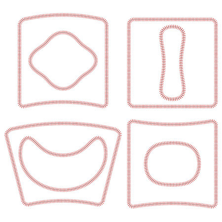 Vector Baseball Stitches and Frames Set Isolated on White Background.のイラスト素材