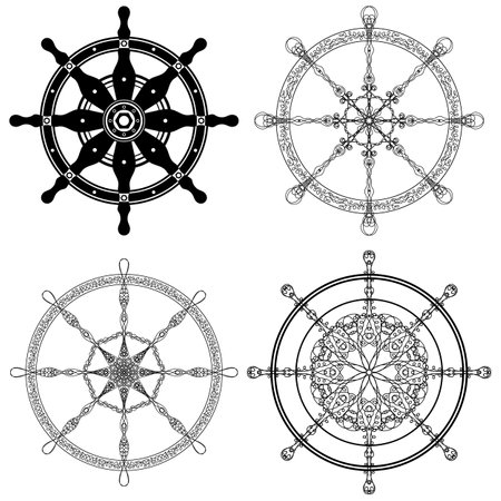Vector Control Rudder Icon Isolated on White Background. Ship Steering Wheel Concept. Nautical Design. Boat Logo.のイラスト素材