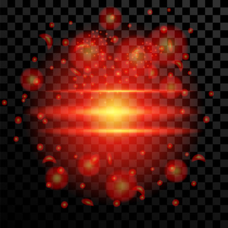 Vector Blurred Fire on Dark Background. Cartoon Flames. Bonfire Burst. Hot Red Sparks. Dangerously and Explosive Symbol.のイラスト素材