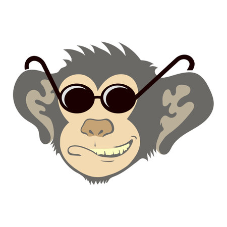 Vector Monkey Icon with Sunglasses Isolated on White Background. Cartoon Ape Head. Mascot Funny Face.のイラスト素材