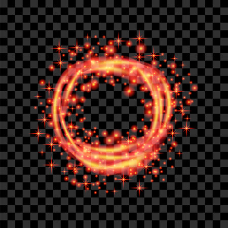 Vector Blurred Fire on Dark Background. Cartoon Flames. Bonfire Burst. Hot Red Sparks. Dangerously and Explosive Symbol.のイラスト素材
