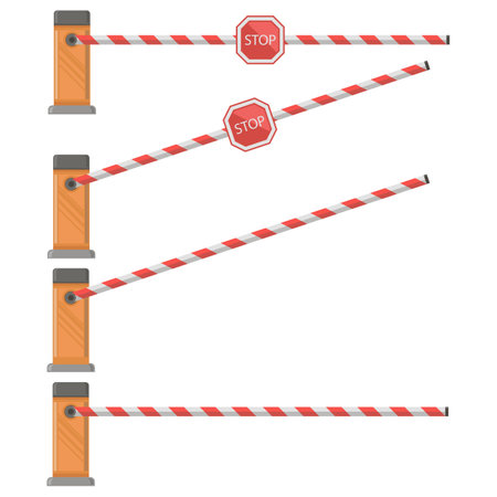 Vector Street Classical Closed and Open Road Barrier Set Isolated on White Background.のイラスト素材