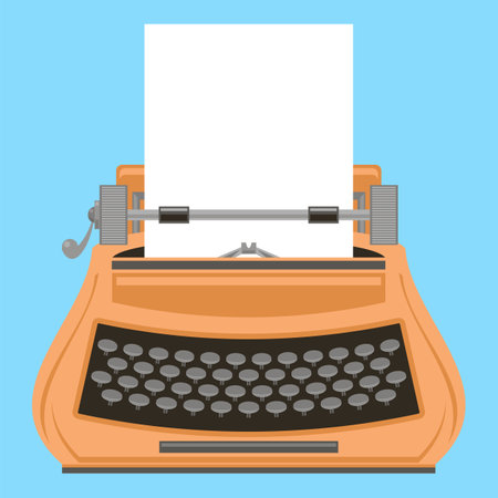 Vector Orange Typewriter Icon Isolated on Blue Background.のイラスト素材