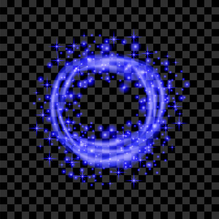Vector Blurred Fire on Dark Background. Cartoon Flames. Bonfire Burst. Hot Blue Sparks. Dangerously and Explosive Symbol.のイラスト素材