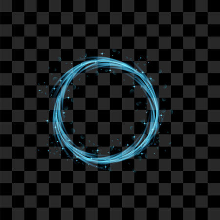Vector Blue Blurred Fire on Dark Background. Cartoon Flames. Bonfire Burst. Hot Blue Sparks. Dangerously and Explosive Symbol.のイラスト素材