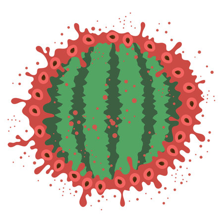 Vector Fresh Sweet Natural Ripe Watermelon Pattern with Seeds Isolated on White Background.のイラスト素材