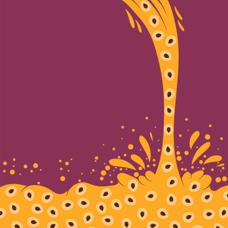 Vector Passion Fruit Pattern with Brown Seeds on Orange Background. Tropical Food Texture.のイラスト素材