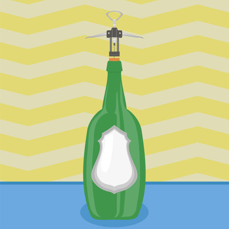 Vector Opener for Bottle on Yellow Wall Background. Modern Corkscrew for Alcohol.のイラスト素材