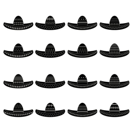 Vector Mexican sombrero set. Cinco de mayo symbol isolated on white background.のイラスト素材