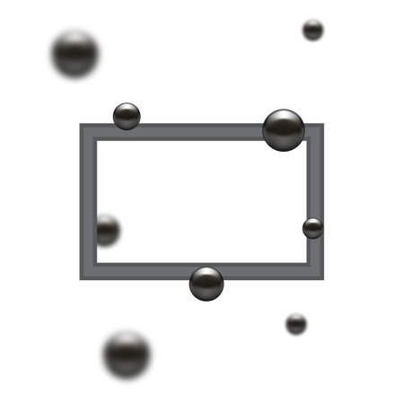 Vector glass morphism. Space for text, banner. Transparency effect. Place for awesome title. Glass morphism frame. Set of black spheres.のイラスト素材