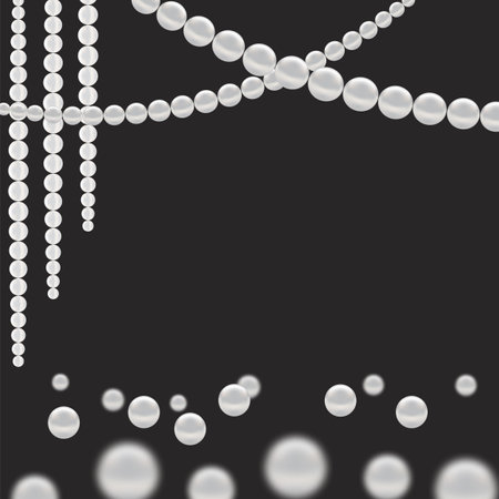 Vector pearl pattern. Beautiful pearl necklace. Jewel. Bead decoration on dark background.のイラスト素材