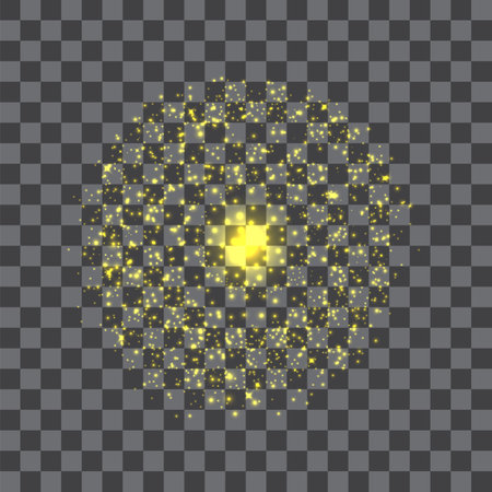 Vector dust sparks and yellow sky stars. Flash shine with special light. Golden sparkles Christmas light effect. Sparkling magical dust particles.のイラスト素材