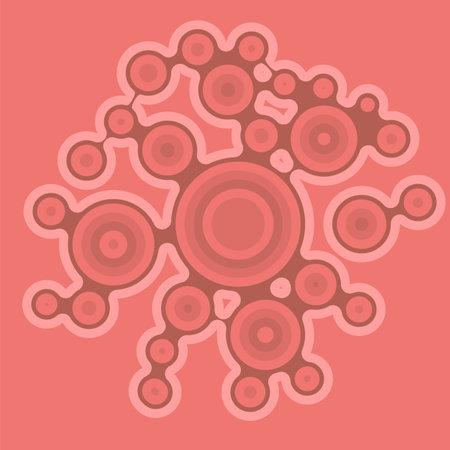 Vector Meta ball Connect Dot Set. Red Molecule chain. Circle Shapes. Abstract Geometric Dots. Morphing Blob for Pattern, Sticker, Badge, Poster, Web Design.のイラスト素材