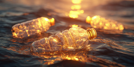 Urgent Environmental Crisis: Plastic Bottles and Debris Pollute a Sun-Kissed Beach at Sunset, Highlighting Marine Pollution, Waste Management, and the Critical Need for Global Ocean Conservationの素材