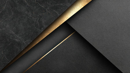 Elegant and powerful abstract background with layered black textures marble and matte and sleek, metallic gold diagonal accents. Luxurious geometric design ideal for corporate branding, high-end invitations, business presentations, fashion concepts.の素材