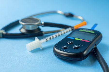 an insulin syringe and a blood sugar test deviceの写真素材