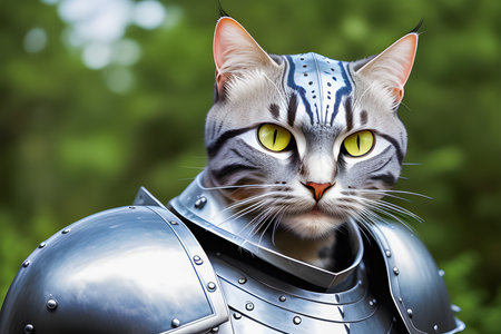 cat in armor, created by artificial intelligenceの素材