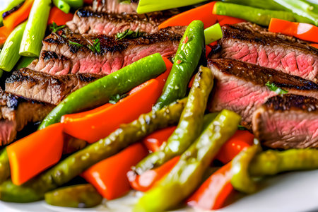steak with vegetables and herbs, created by artificial intelligenceの素材