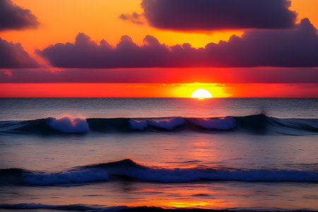 ocean at sunset, created by artificial intelligenceの素材