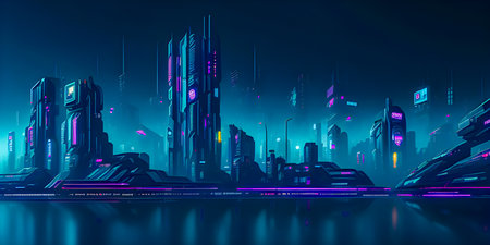 The city of the future in dark colors, created by artificial intelligenceの素材