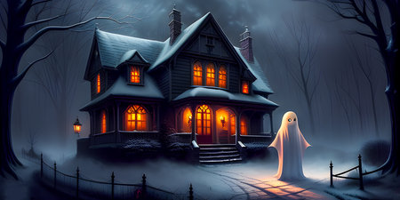 a creepy haunted house in a creepy forest created with the help of artificial intelligenceの素材