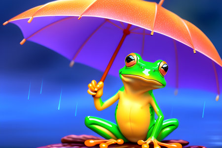 frog under an umbrella created by artificial intelligenceの素材