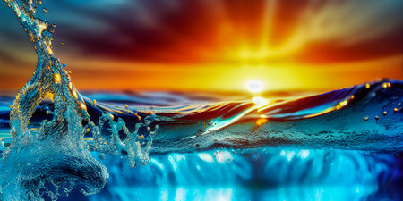 Flat vector illustration of a large blue ocean wave. created by artificial intelligenceの素材