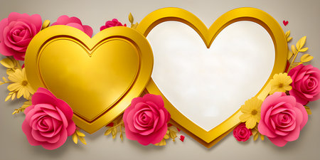 Vector delicate modern 3d illustrations of a flower, floral pattern, golden elements and a heart for a greeting card, banner or background. created by artificial intelligenceの素材