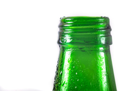 bottle neck with drops on a white backgroundの写真素材