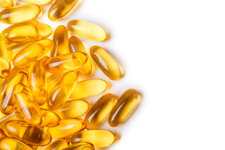 fish oil vitamin omega 3 on a white backgroundの写真素材