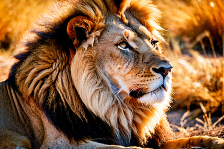 Portrait of a lion in the Etosha National Park, Namibia.の素材