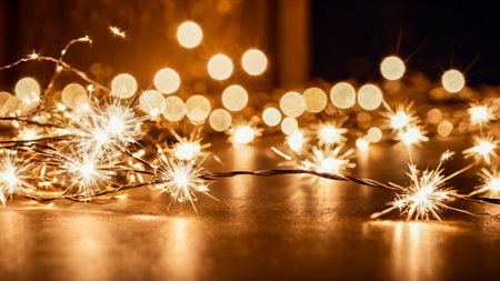 Christmas and New Year holiday background with sparklers and bokeh lightsの素材