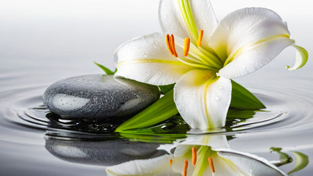 spa still life with lily and zen stones on waterの素材