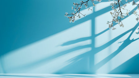 White cherry blossoms on a blue background with shadow. 3d renderingの素材