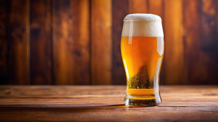 glass of beer on a wooden background. tinting. selective focusの素材