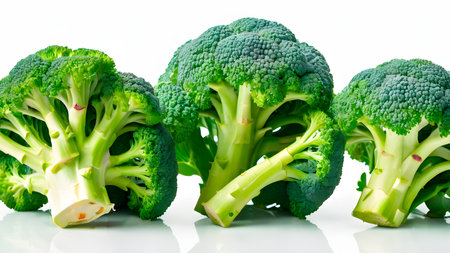 Fresh green broccoli isolated on a white background. Close-up.の素材