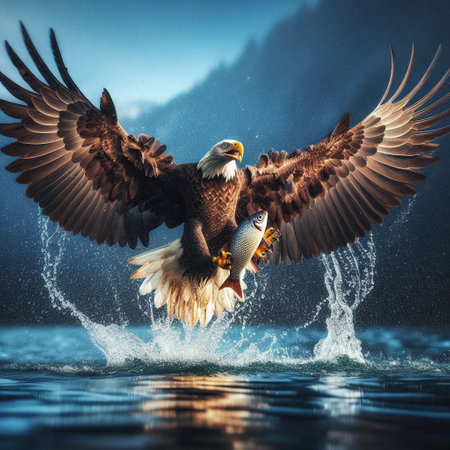 Bald Eagle with fish in its beak. 3d renderingの素材