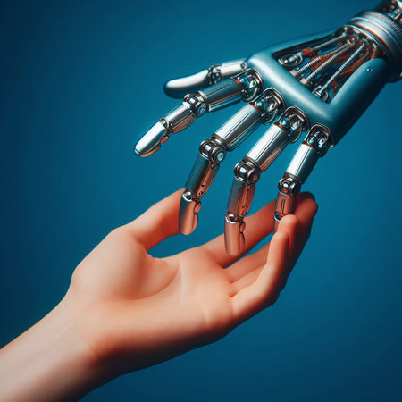 Robot hand on blue background. Artificial intelligence concept. 3D Renderingの素材