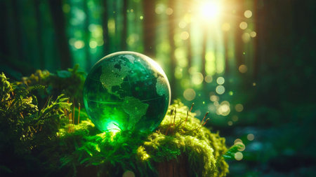 Globe in the forest. Conceptual image of environment conservation.の素材