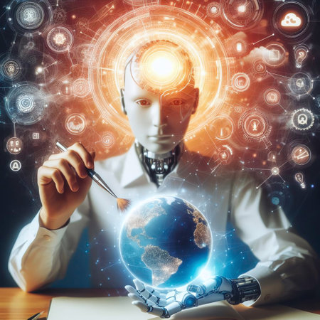 Concept of artificial intelligence and machine learning. 3D rendering.の素材