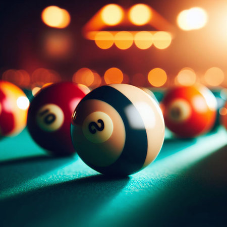 Billiard balls on billiard table. Pool game. Billiard backgroundの素材