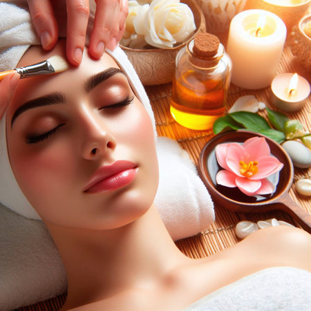 Beautiful young woman getting spa treatment at beauty salon. Beauty treatment concept.の素材