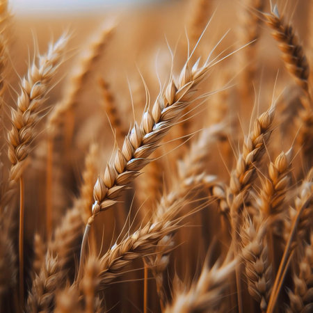 Ears of wheat on the background of the setting sun. Selective focus.の素材