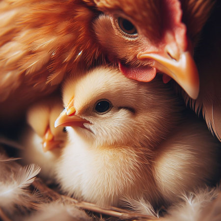 Chickens in the nest. Cute little chicken. Close up.の素材