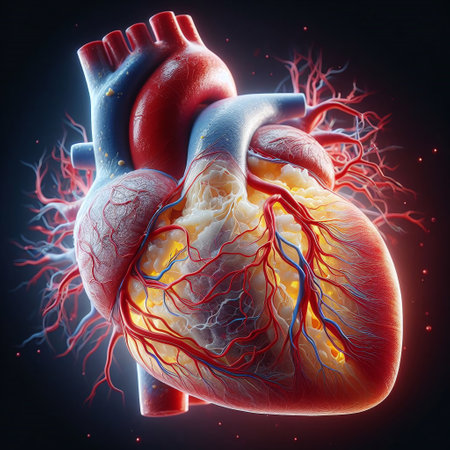 Human heart anatomy on dark background, 3D illustration. Human heart anatomy.の素材