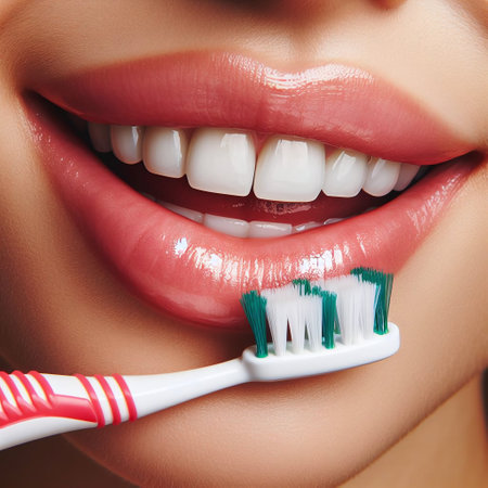 Beautiful woman with toothbrush and toothpaste. Closeup.の素材